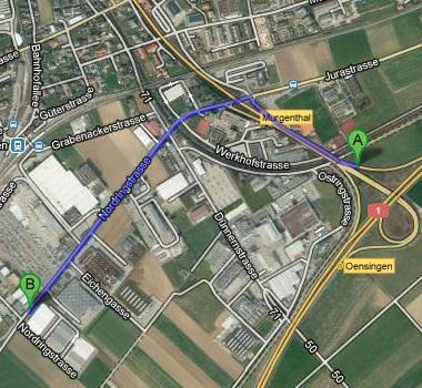 Karte Autoroute ab Autobahnausfahrt Oensingen Karte Autoroute ab Autobahnausfahrt Oensingen