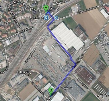 Karte Fussweg ab Bahnhof Oensingen Karte Fussweg ab Bahnhof Oensingen
